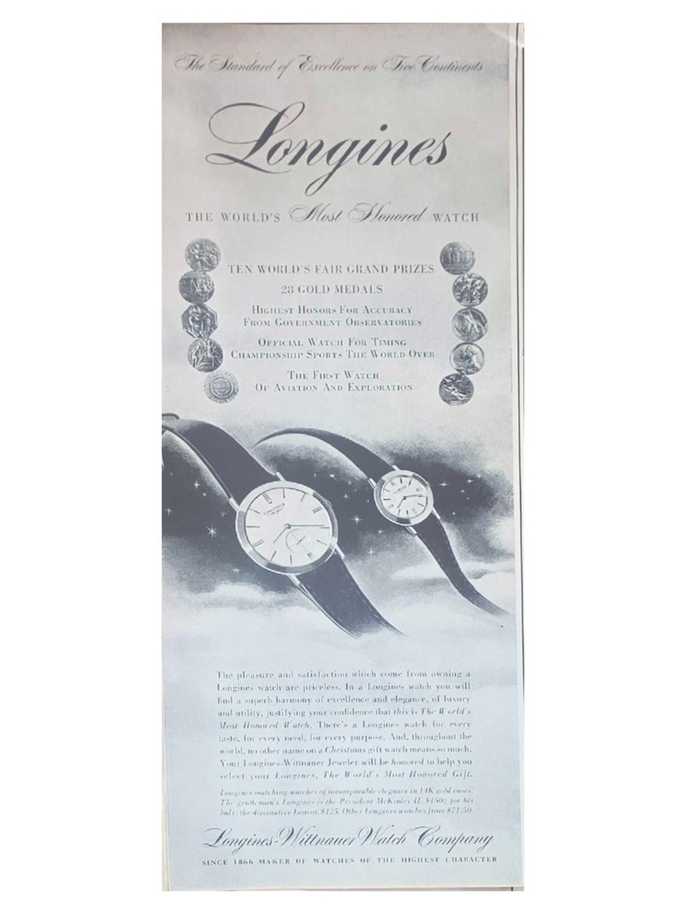 Longines Silver Black Vintage Advertising Poster Art